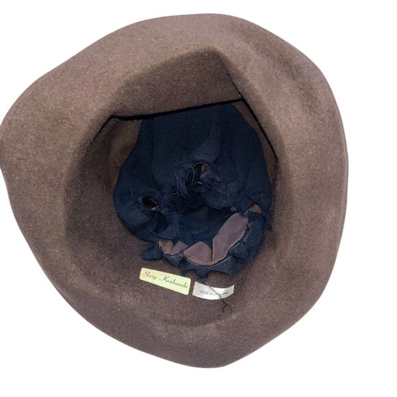 Brown black felt ribbon bow hat London Susy Krakowski Vintage England - Picture 4 of 7